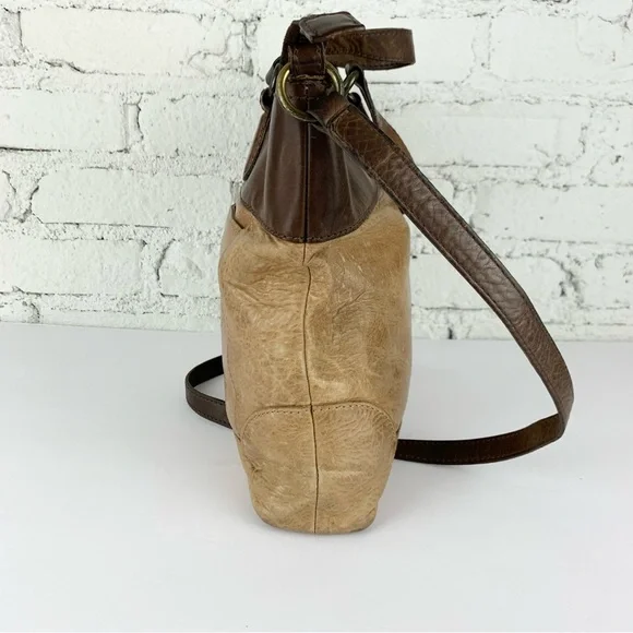 Frye Melissa Small Tote Crossbody Two Tone Brown Leather Purse Bag - Picture 8 of 15